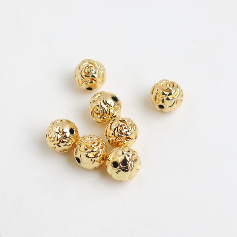 Bộ 10 Hạt Đồng 14K Màu Vàng Họa Tiết Hoa Hồng Dùng Làm Vòng Tay/Vòng Cổ diy