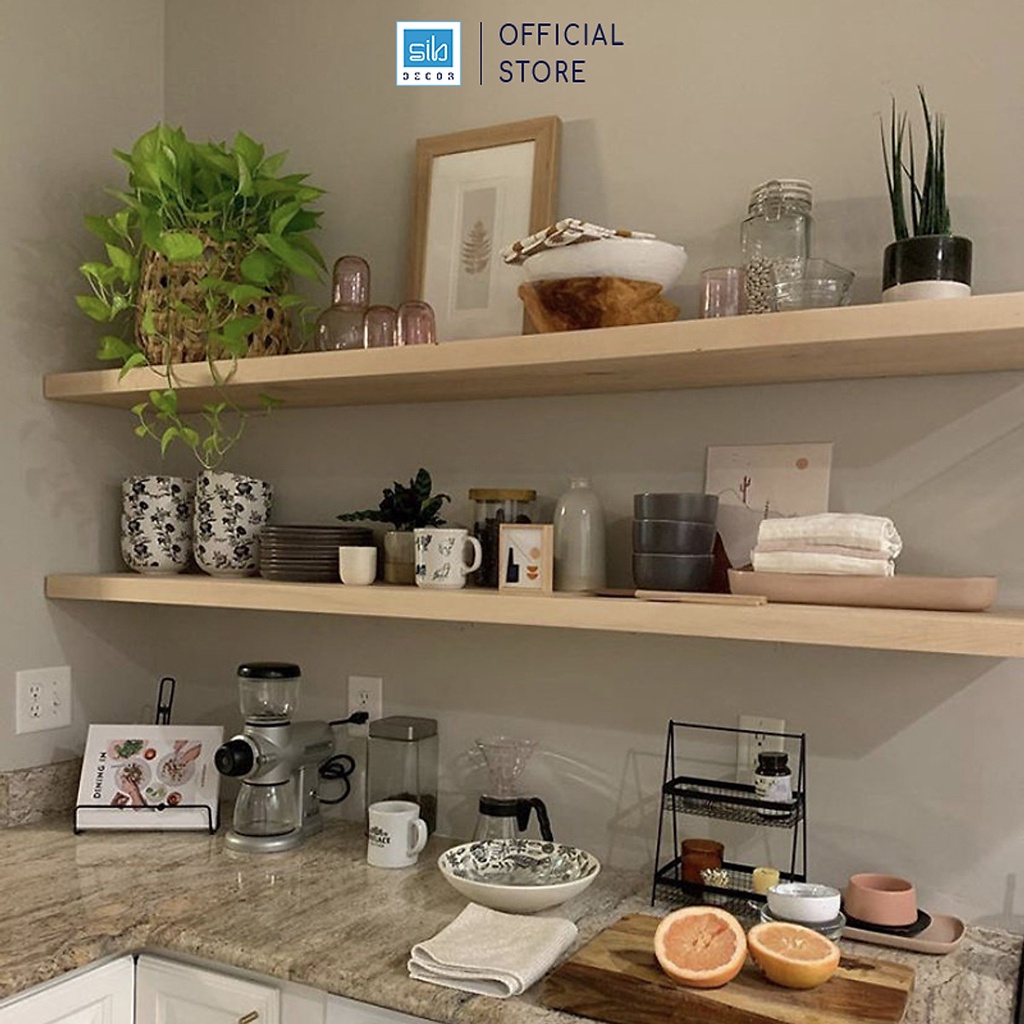 Set 2 Kệ Gỗ Dài 120cm Treo Tường Màu Trắng/ Đen/ Vân gỗ Thương Hiệu SIB Decor, Dùng Để Sách, Vật Dụng Trang Trí