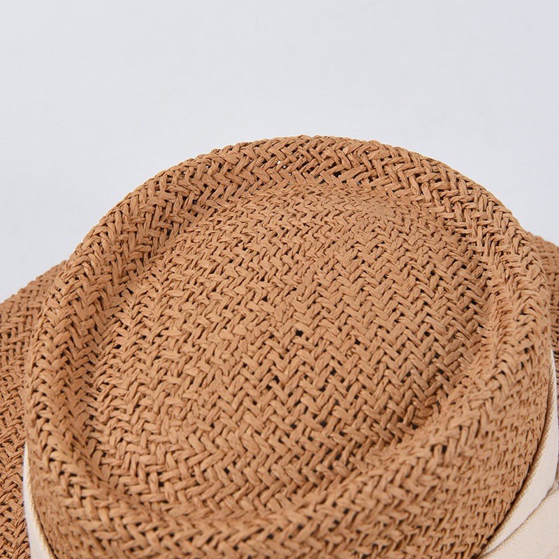 Mũ cói đi biển lõm đỉnh vành rộng 3 màu đai cao cấp - Nón cói 3 màu đỉnh lõm loại 1