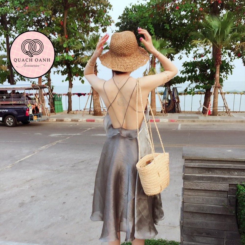 Mũ cói mềm, nón cói đi biển nữ vành rộng dây nơ đan móc thủ công độc đáo đi biển phong cách vintage chống nắng – MU42