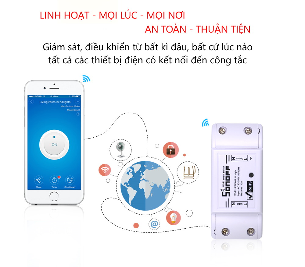 Thiết Bị Bật Tắt Điểu Khiển Điện Thông Minh Qua Wifi Sonoff Basic