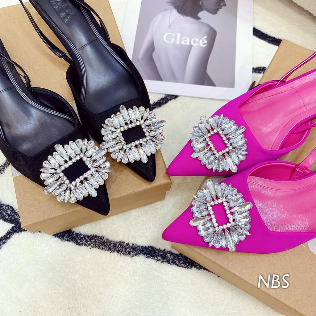 Giày búp bê nữ mũi nhọn đính đá Minhtuyetshoes-Giày nữ đính đá mặt mặt trăng mẫu mới hothit thời trang hè 2022 mã GN2022