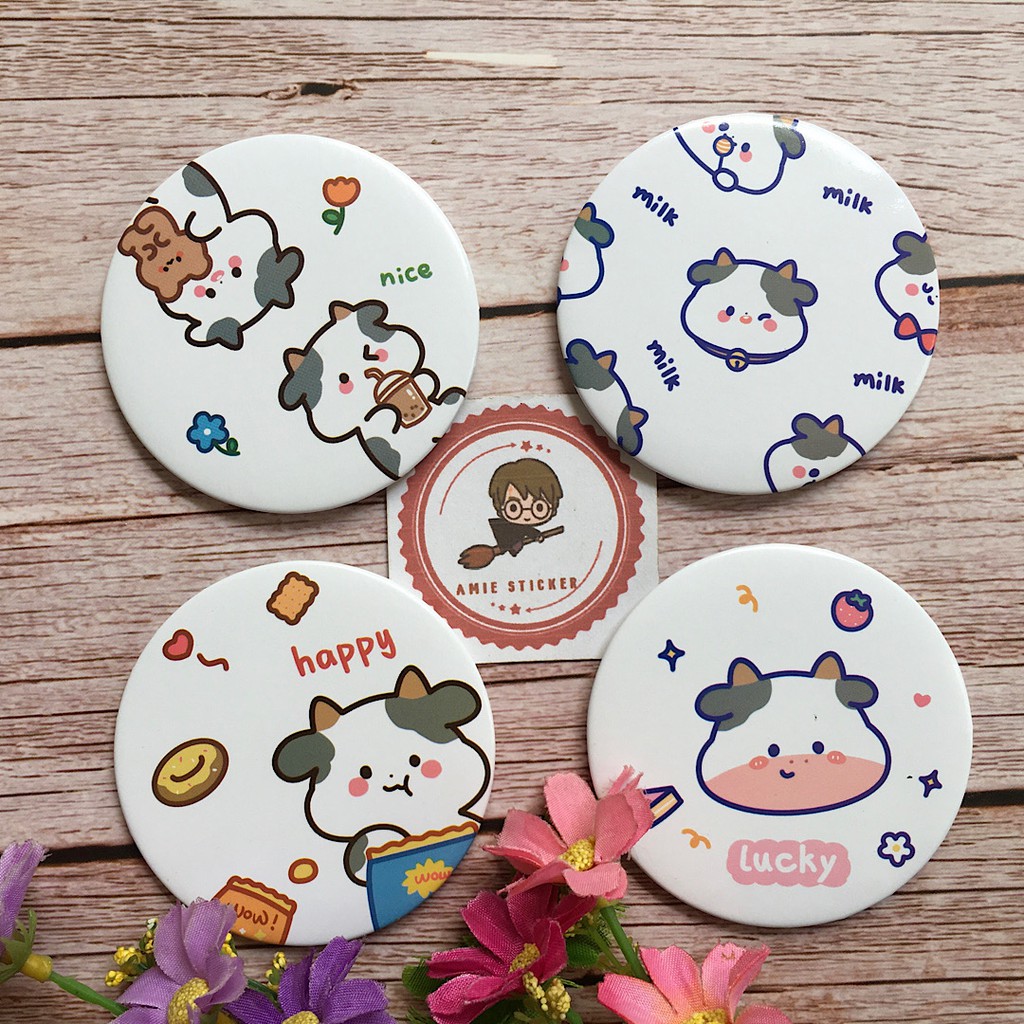 (Hình thật shop chụp) Gương mini 1 mặt mẫu Bò Sữa siêu cute!