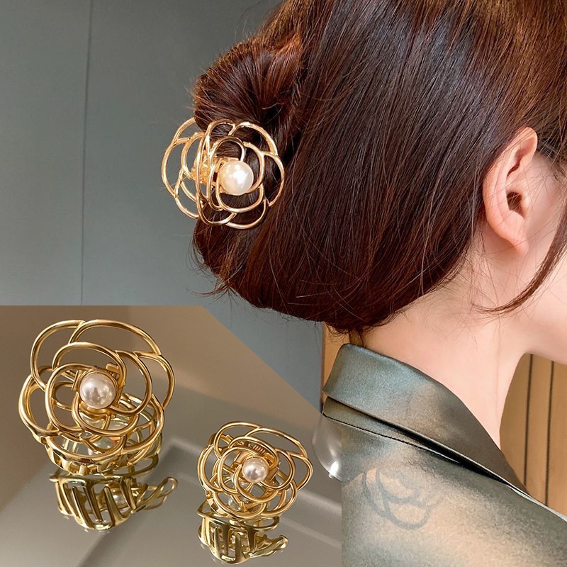 Kẹp Tóc Hình Hoa Trà Đính Ngọc Trai Giả Bằng Hợp Kim Phong Cách Hàn Quốc