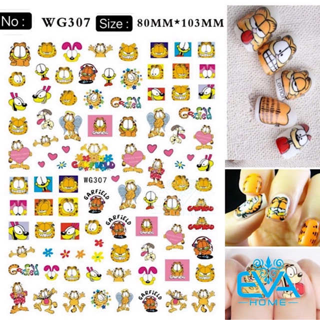 Miếng Dán Móng Tay 3D Nail Sticker Tráng Trí Hoạ Tiết Hoạt Hình Mèo GarField WG307