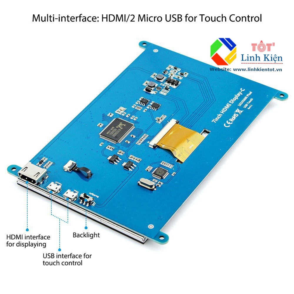 Màn Hinh LCD 7 Inch (C) HDMI 1024x600 IPS Cảm Ứng Điện Dung - Screen Touch Win,RaspPi