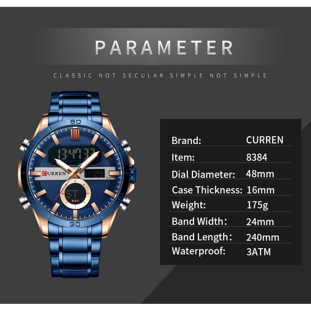 Đồng Hồ Kỹ Thuật Số CURREN 8384 Bằng Thép Không Gỉ Chống Thấm Nước Cho Nam | BigBuy360 - bigbuy360.vn