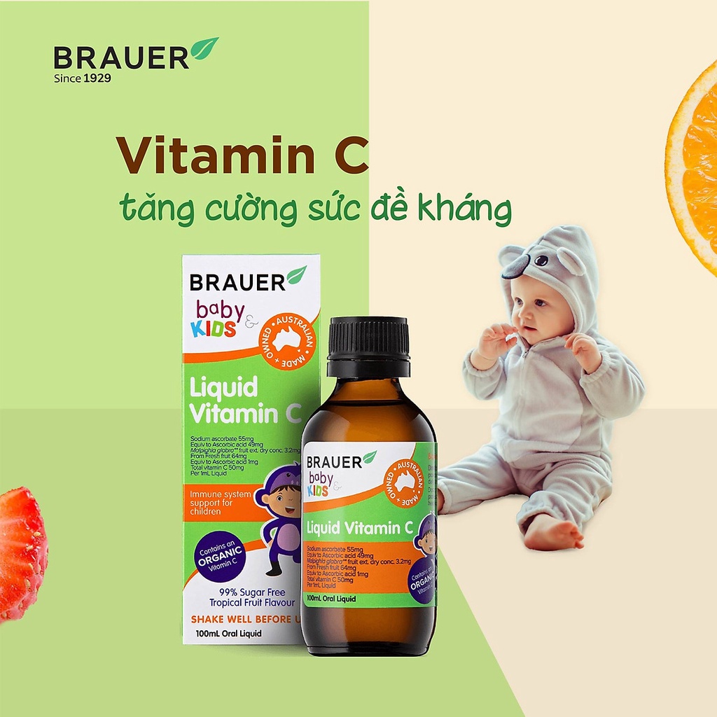 Brauer Liquid Vitamin C dạng lỏng cho trẻ từ 1 tuổi (100ml) tăng sức đề kháng Maxwell