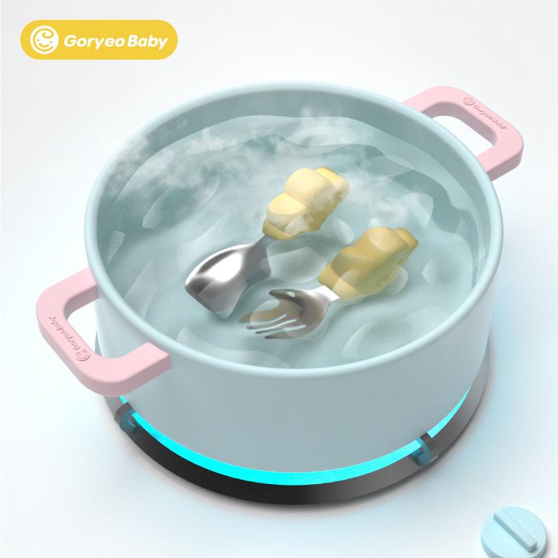 Set Thìa Dĩa Ăn Dặm Goryeo Baby Cho Bé Cao Cấp, Tay Cầm Hình Đám Mây Dễ Thương, Có Hộp Đựng