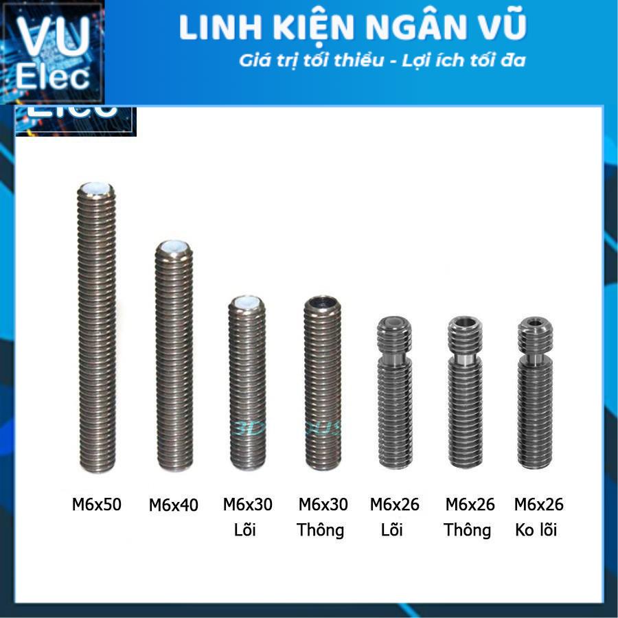 Ống Ren MK8 M6X26MM Có Lõi teflon - Họng dẫn nhựa in 3D