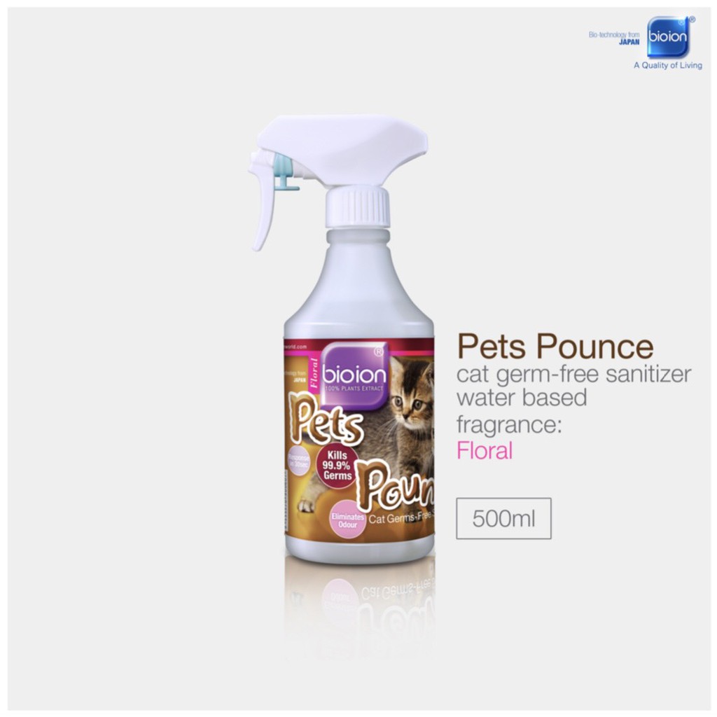 Chai Xịt BIOION PETS POUNCE CATS GERMS-FREE SANITIZER FLORAL- Khử Trùng,Khử Mùi Cho Mèo Hương Floral  500ML
