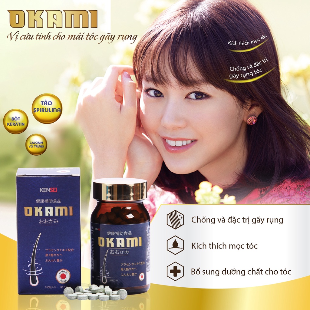 Viên uống giảm rụng và mọc tóc Okami - 180 viên