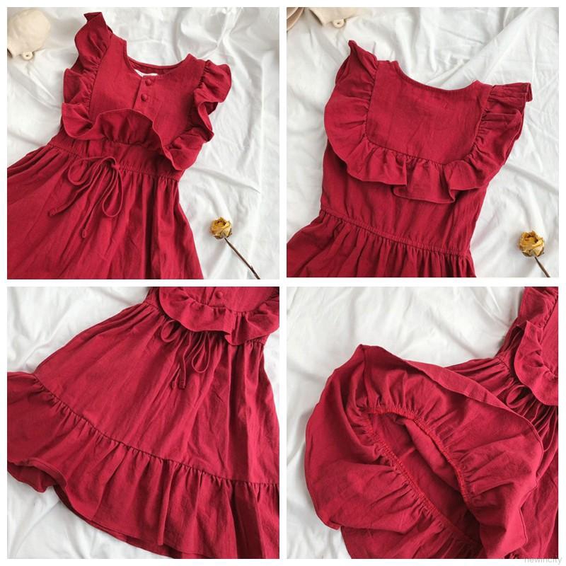 Đầm cotton sát nách màu trơn dễ thương cho bé gái