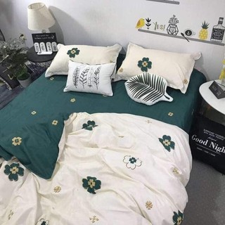 Bộ Chăn Ga Gối Cotton Poly Nhập Khẩu Mẫu Hoa Xanh ( set 4 món , set 5 món )