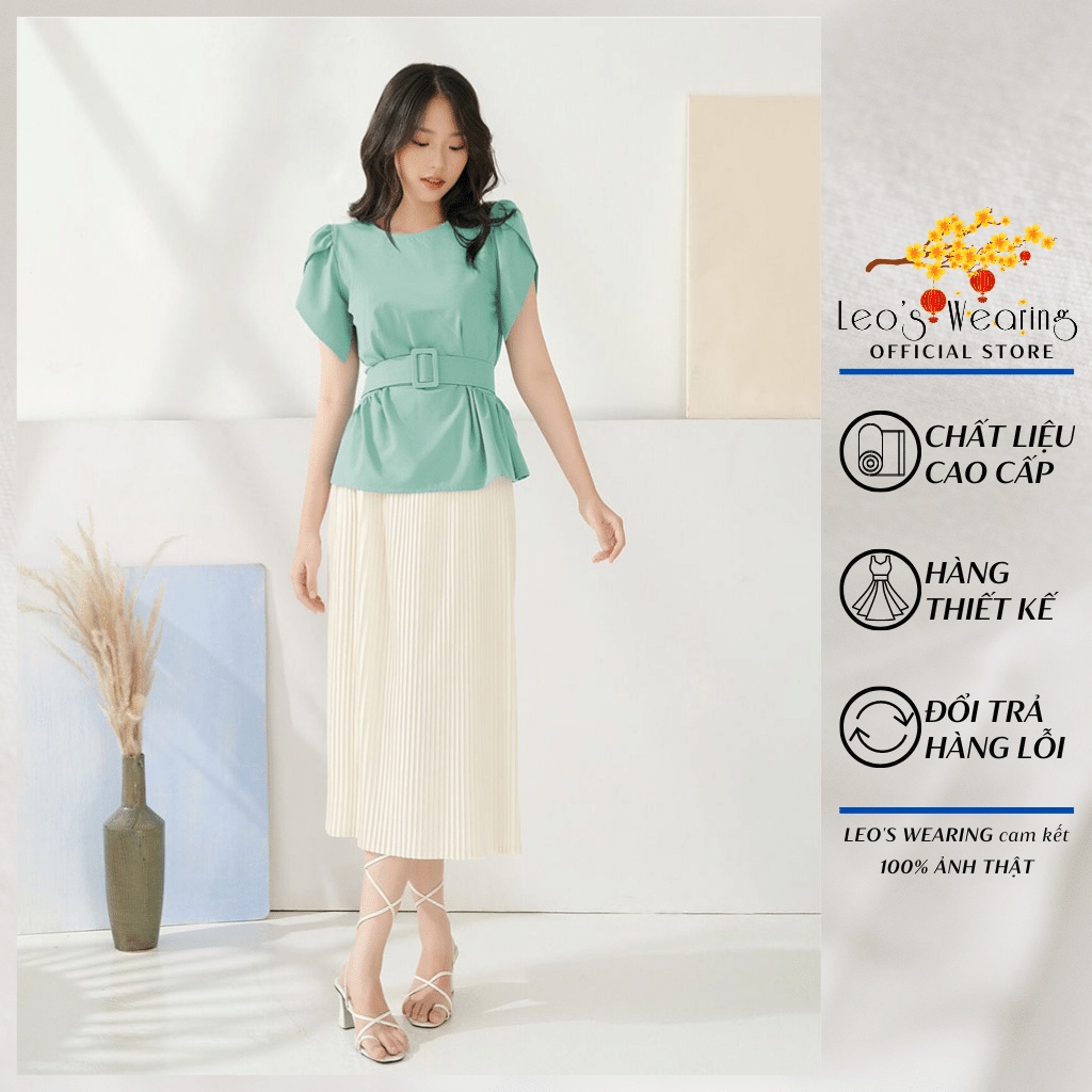 Váy công sở LEOSWEARING set chân váy xếp ly kèm đai eo áo vest tay cánh dơi, đầm đi tiêc văn phòng đi chơi D21
