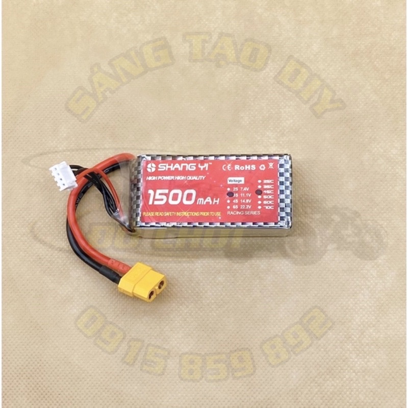 Pin Lipo 3s 1500 mAh 45C. Giắc XT60 và giắc T