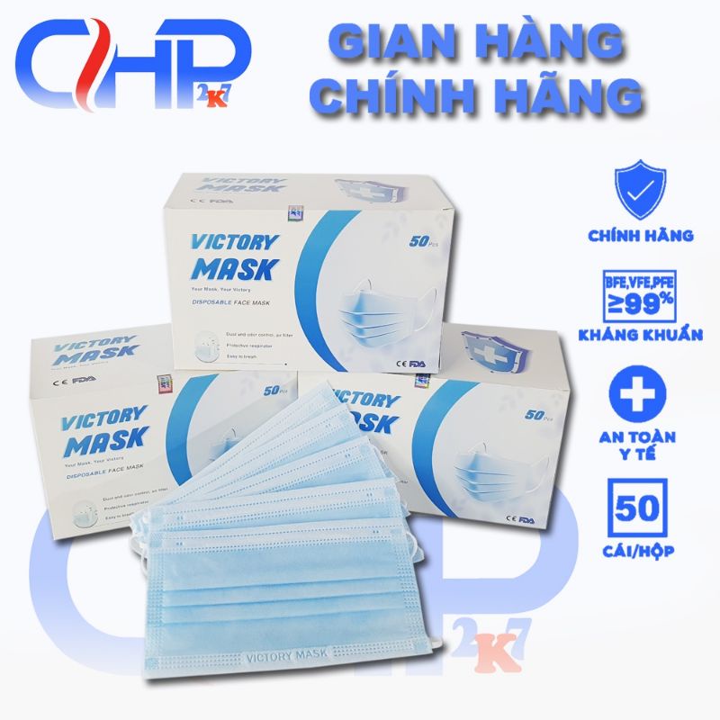 (Ktyt)Hộp Khẩu Trang Y Tế Màu Xanh 4 Lớp Kháng Khuẩn Quai Ngoài 50 Cái