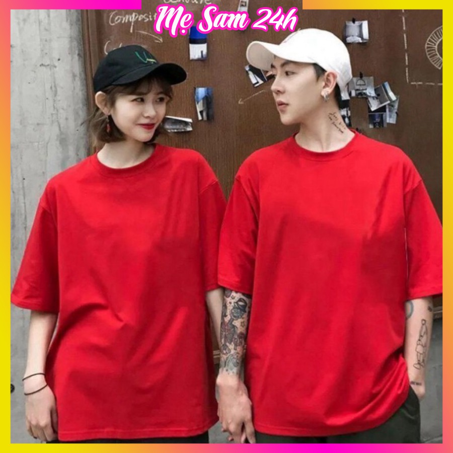Áo thun trơn nam nữ form rộng tay lỡ, áo phông unisex Mẹ Sam 24h, chất liệu thun cotton co giãn