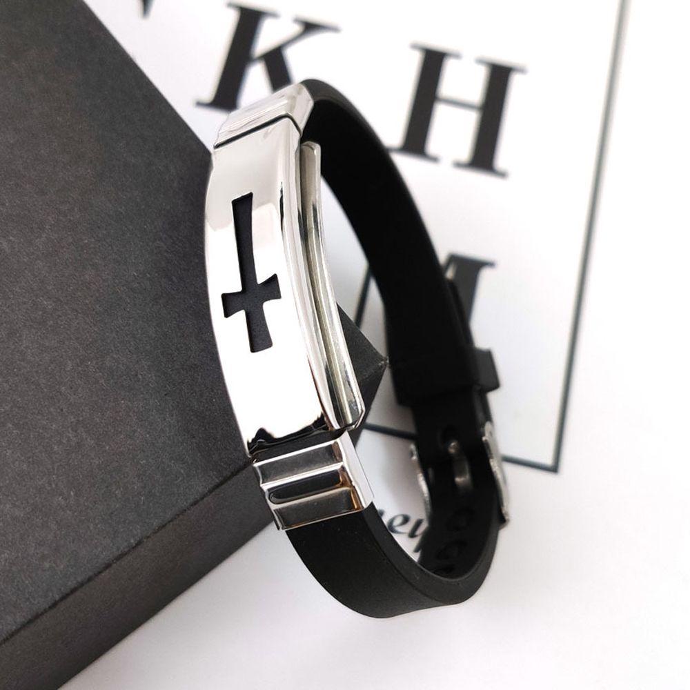 Vòng Tay Silicon Mặt Thánh Giá Bằng Thép Không Gỉ Phong Cách Hip Hop Thời Trang