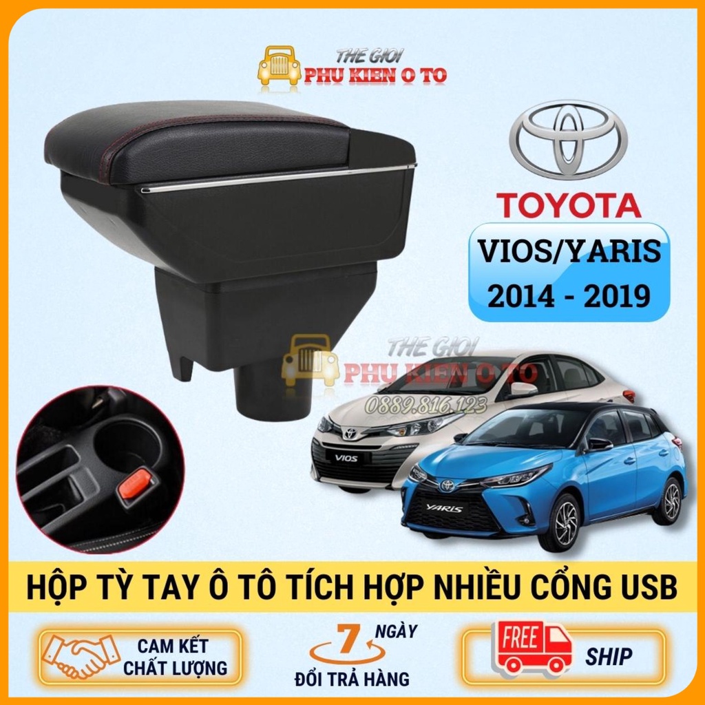 Hộp tỳ tay xe Toyota Vios và Yaris, tích hợp cổng USB đời xe 2014 - 2019 lắp đặt dễ dàng