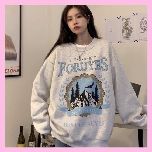 Áo Nỉ Nữ FORUYS  - Sweater Dáng Rộng Unisex In Chữ Tay Bồng Style Hàn Quốc - HANHAN SHOP