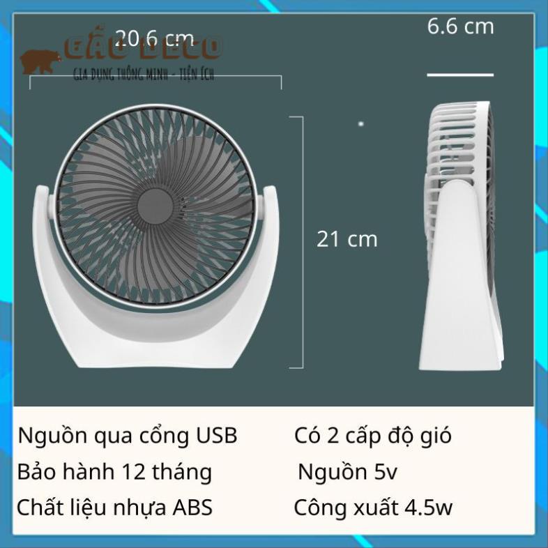 Quạt mini để bàn cổng USB di động, động cơ không tiếng ồn để phòng ngủ, xoay 120 độ