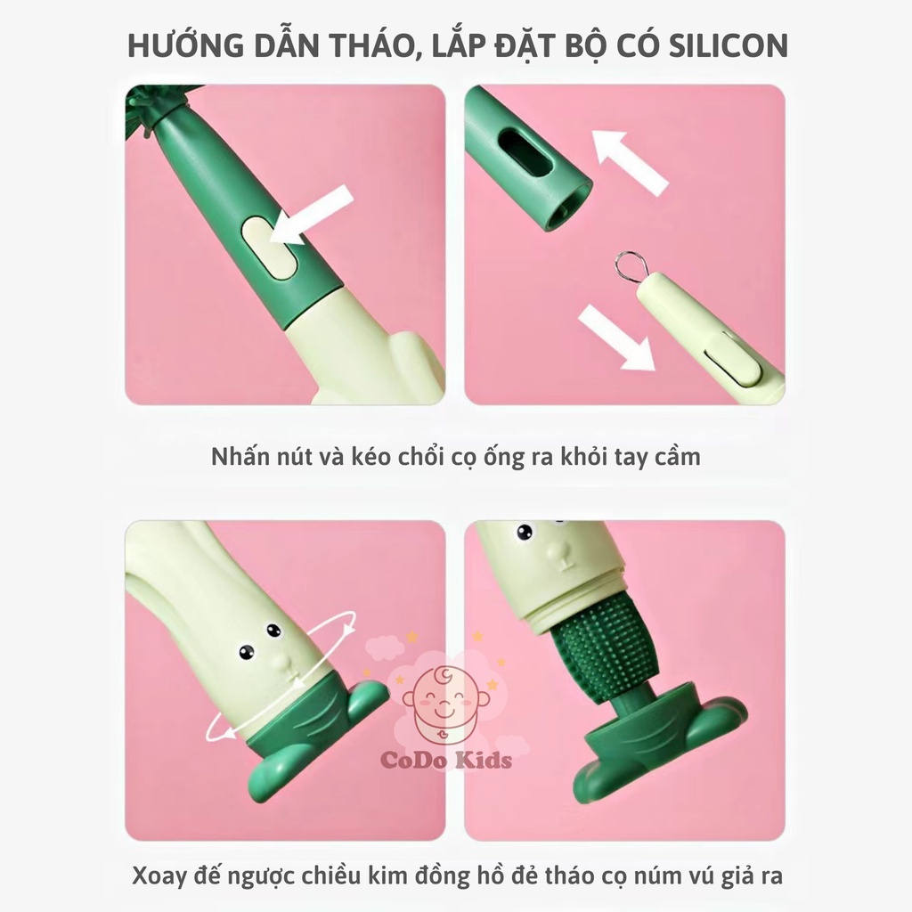 Cọ Rửa Bình Sữa Silicon 3in1, Cọ Bình Sữa Silicon Cao Cấp