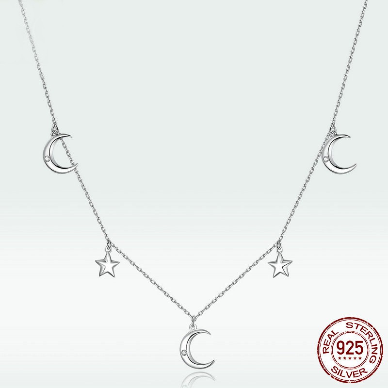 [Bạc Ý 925] Vòng cổ bạc đính đá dành cho nữ Star & Moon (Mã SCN411)