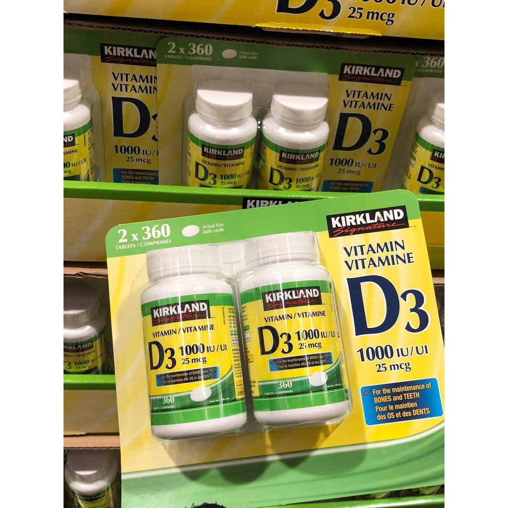 Viên Uống Bổ Sung Vitamin D3 Kirkland Vitamin D3 25 mcg 1000 IU/UI 360 Viên