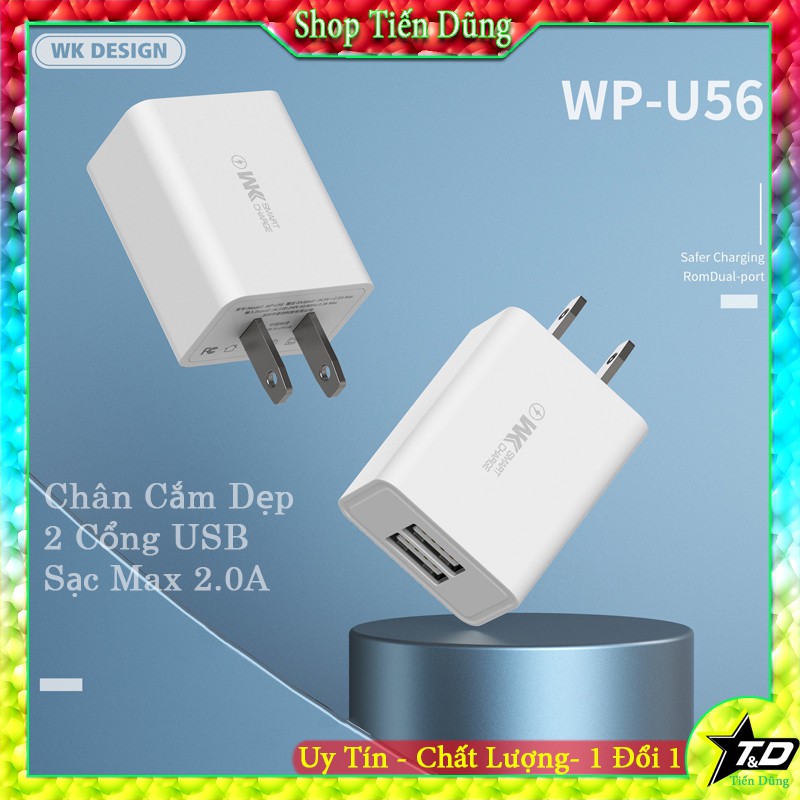 Củ sạc nhanh 2 cổng USB WK DESIGN WP-U56 hay cốc sạc U56