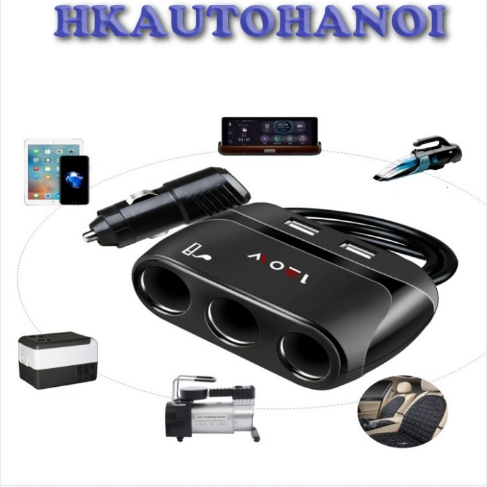⚡️GIÁ SỐC⚡️Bộ chia Tẩu sạc ô tô, xe hơi thành 3 tẩu và 2 cổng sạc USB cao cấp, đa năng