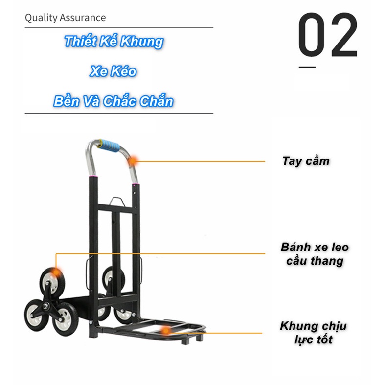 Xe kéo hàng xếp gọn hỗ trợ leo cầu thang cao cấp 6 bánh - Home and Garden