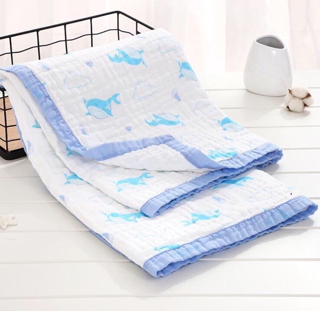 Chăn Xô Sợi Tre - Khăn tắm cho trẻ 4 Lớp Viền Màu Kích Thước 110 X 110cm
