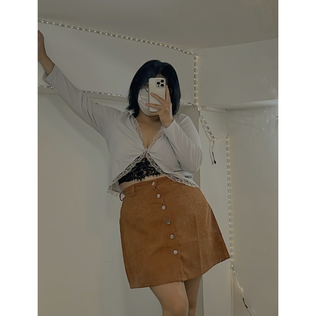 chân váy chữ a ngắn lưng cao công sở BIGSIZE nhung tăm FATTYTA | BigBuy360 - bigbuy360.vn