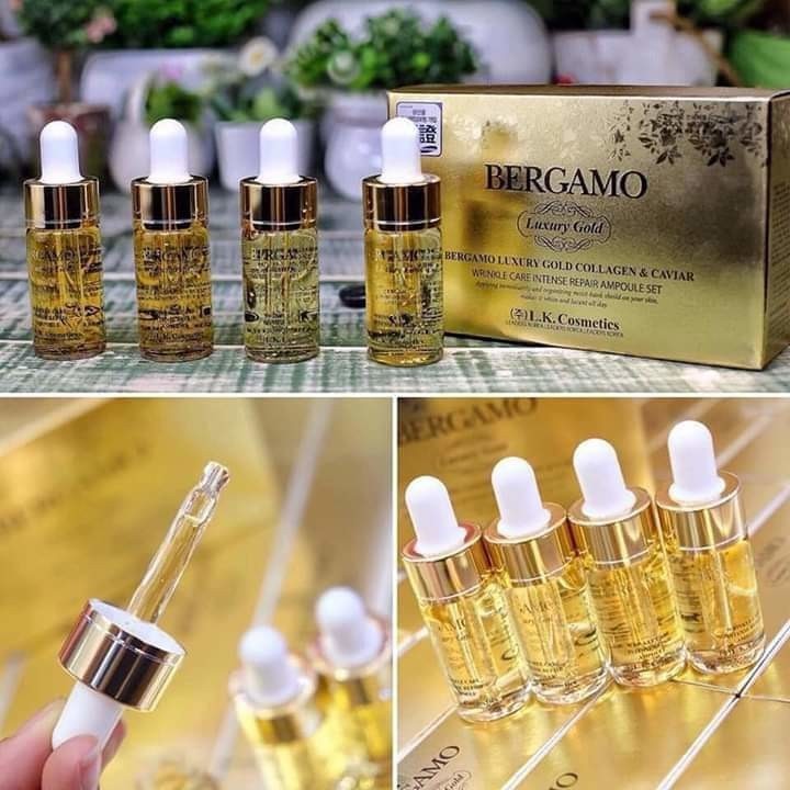 SET 4 Serum BERGAMO Luxury Gold Collagen &amp; Caviar Wrinkle Care Intense Repair Ampoule MINISIZE (13ml x 4) - MÀU VÀNG