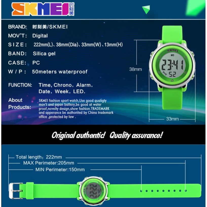 Đồng hồ đeo tay kỹ thuật số SKMEI 1100 chống thấm nước hiển thị lịch hỗ trợ báo thức cho trẻ