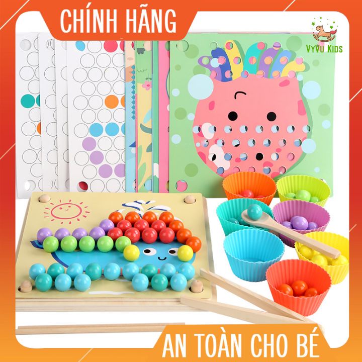 Bộ xếp hạt gỗ tập dùng đũa, thìa cho bé♥️CHÍNH HÃNG♥️ ĐỒ CHƠI GIÁO DỤC♥️giúp bé phát triển đồng bộ thể chất lẫn trí tuệ
