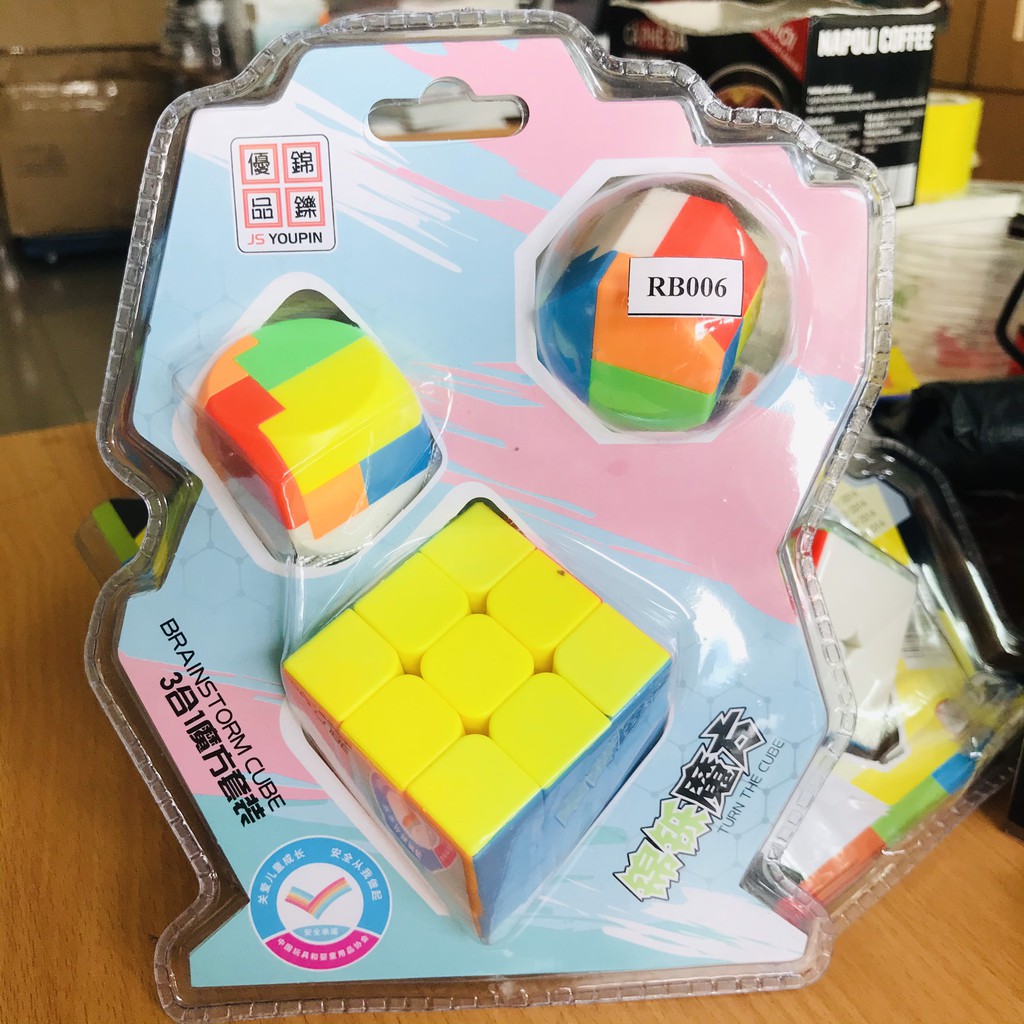 Bộ 3 Rubik + Móc Khóa - Vỉ Rubik Kèm Móc Khóa - Mô Hình Rubik