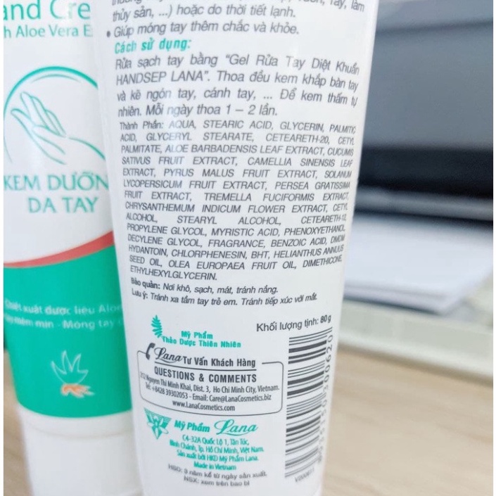 [Chính hãng] Kem dưỡng mềm mịn da tay móng tay chiết xuất từ Nha đam LANA Hand Cream 80g