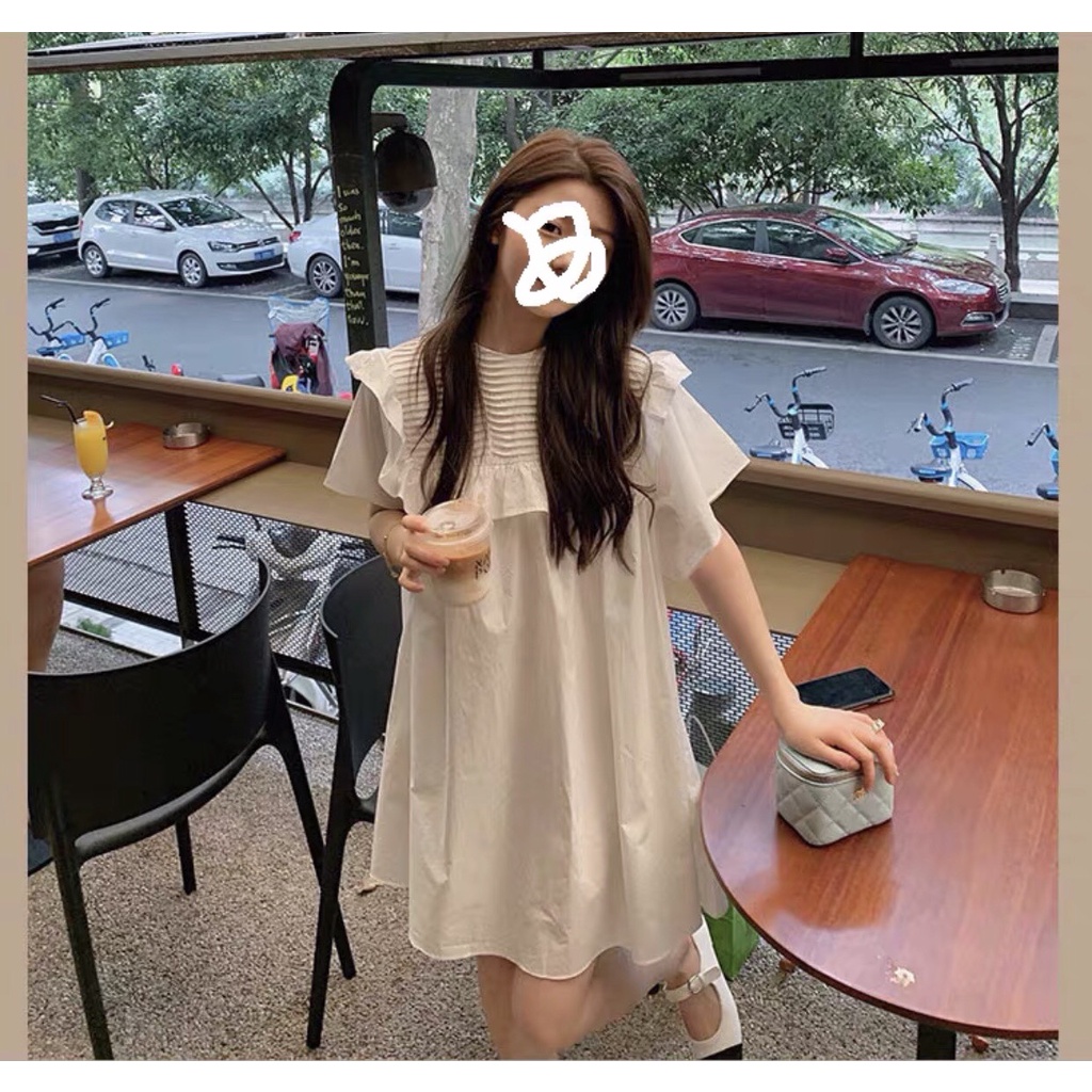 Váy babydoll bèo vai xếp li ngang ren ngực dáng ngắn giấu quần