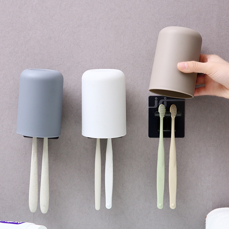 Bộ giá đỡ bàn chải đánh răng và cốc gắn tường bằng nhựa gọn gàng (có bán lẻ giá đỡ)