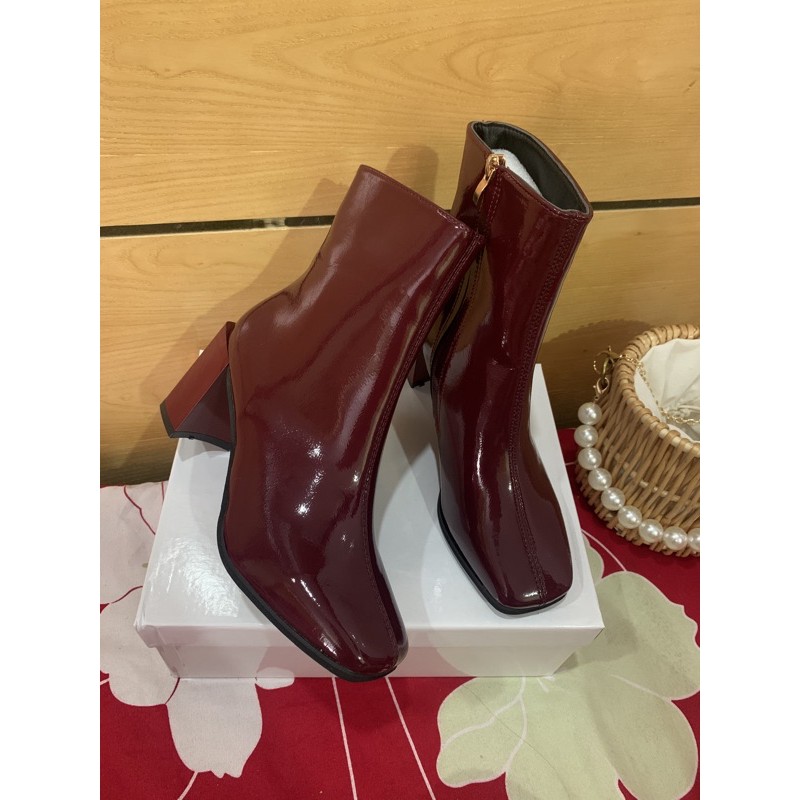(Sẵn) Boots mũi vuông gót 7cm da bóng sang chảnh - Mã A16 | BigBuy360 - bigbuy360.vn
