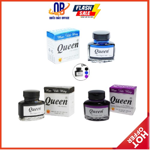 Mực bút máy QUEEN - màu Xanh/ Đen/ Tím - 1 lọ