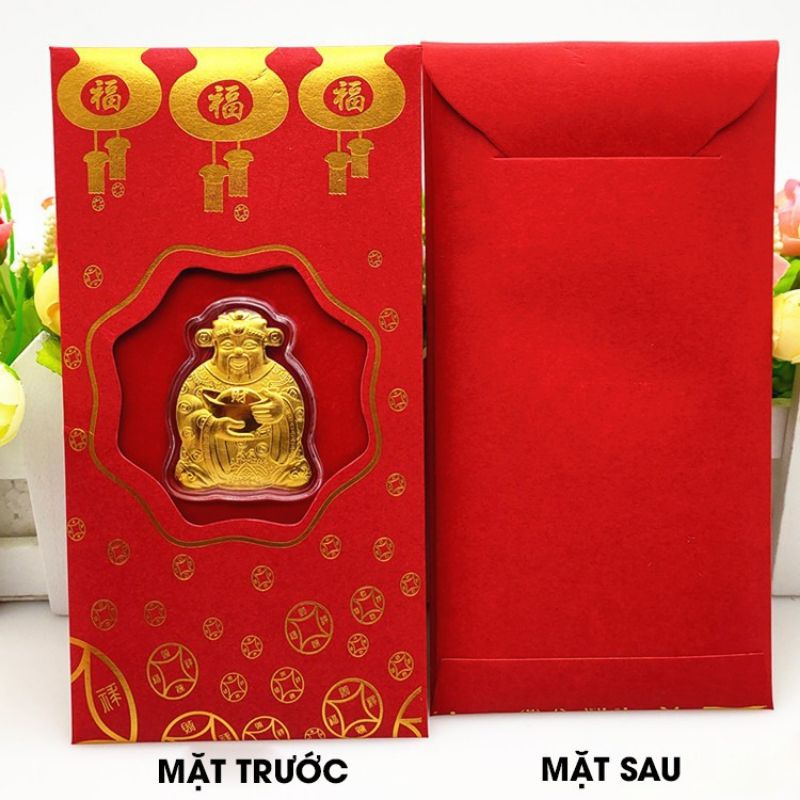Bao Lì Xì Thần Tài Mạ Kim Loại Vàng May Mắn
