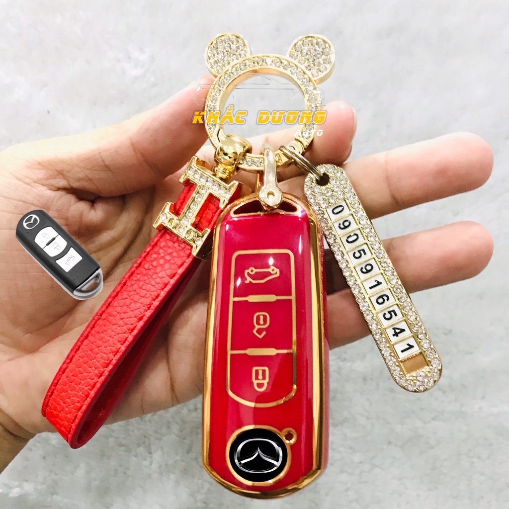 Ốp chìa khoá Mazda 2 3 6 CX5 CX8 TPU 3 nút đính đá nhân tạo cao cấp sang trọng