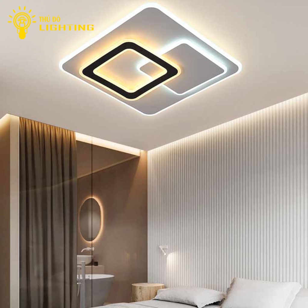 Đèn Ốp Trần Hiện Đại THỦ ĐÔ LIGHTING 3 Chế Độ Ánh Sáng, Thiết Kế Đơn Giản Với Các Hình Vuông Lồng Vào Nhau 830-500