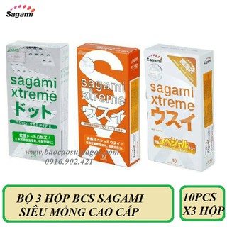 Bộ 3 hộp bao cao su siêu mỏng Sagami xtreme white - Sagami Orange - Sagami Superthin 10pcs