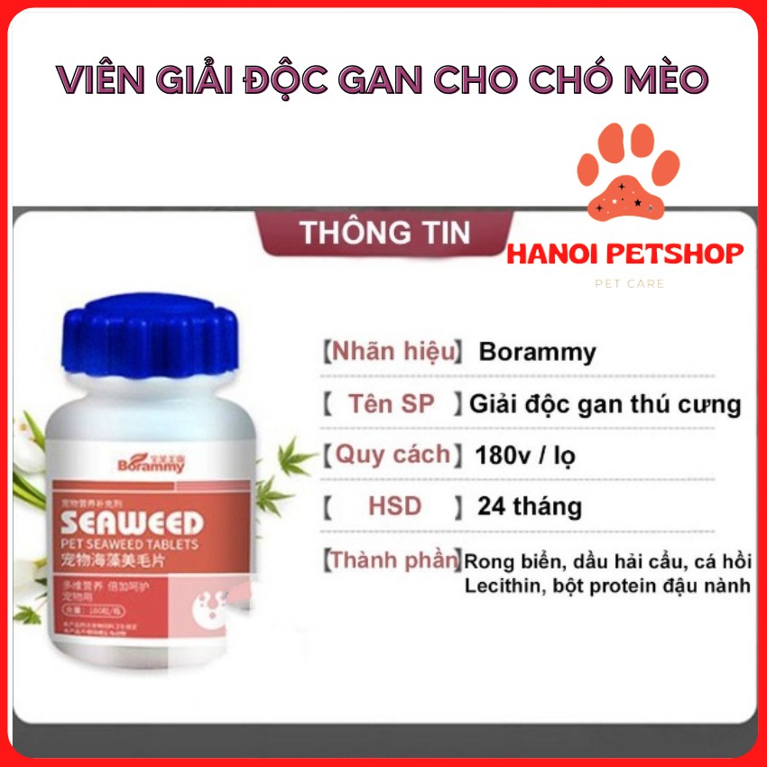 [HIỆU QUẢ 100%] Viên Dưỡng, Mượt Lông, Thận, Bổ Máu, Mượt Lông Cho Chó Mèo Borammy 180v-Tăng sức Đề Kháng Cho Thú Cưng