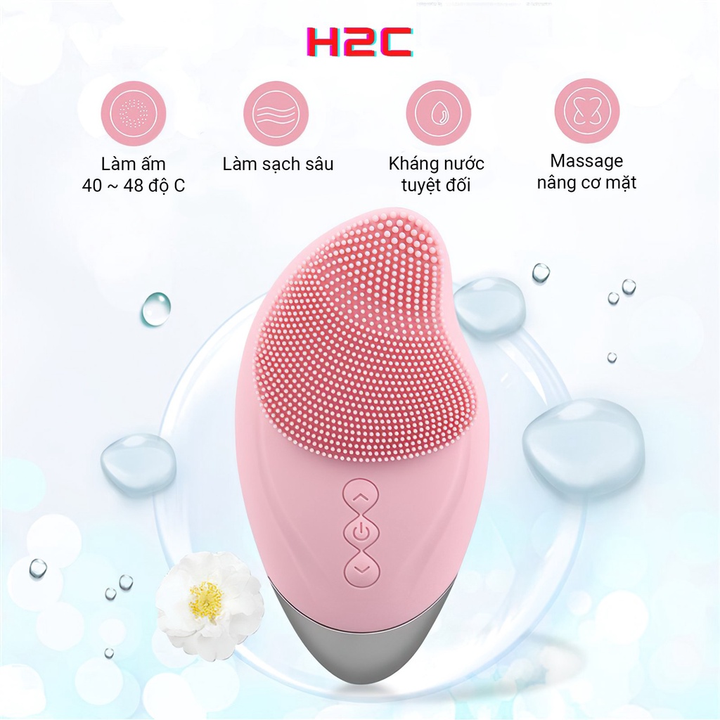 Máy rửa mặt silicon, massage mắt, làm ấm giảm nhăn bọng mắt h2c