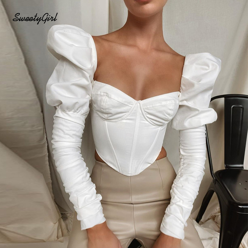 Áo Croptop Tay Dài Cổ Vuông Thời Trang Cho Nữ